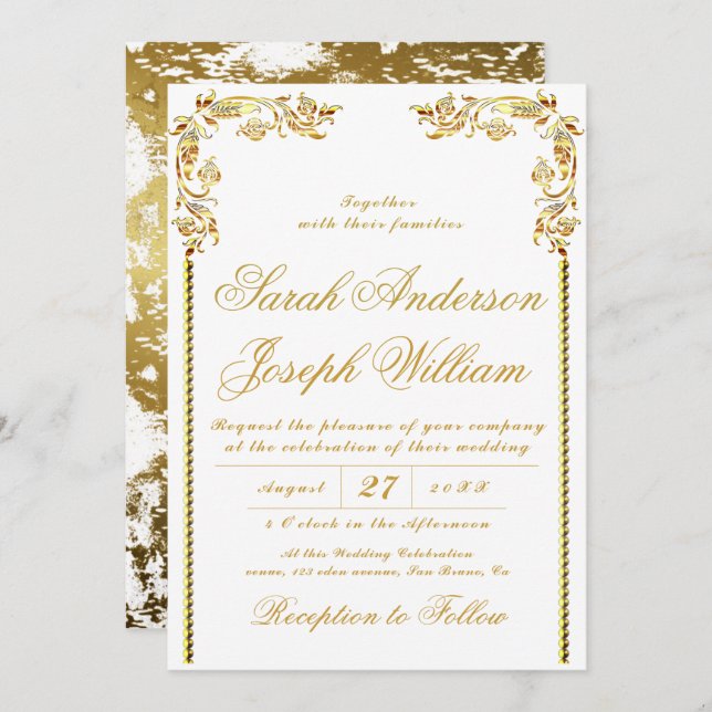 Luxury Gold Vintage & Golden Foil Wedding  Invitation (Front/Back)