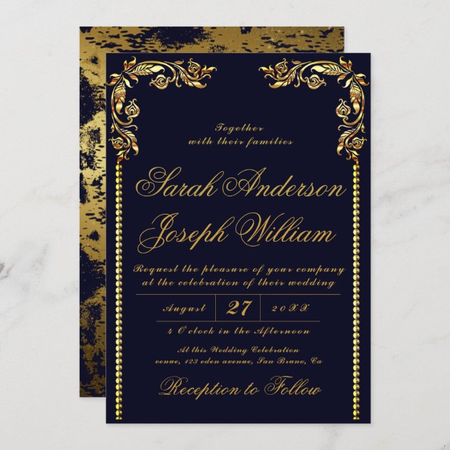 Luxury Gold Vintage & Golden Foil Wedding Invitation (Front/Back)