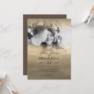 Luxury Gold Watercolor Overlay Photo Wedding Invitation