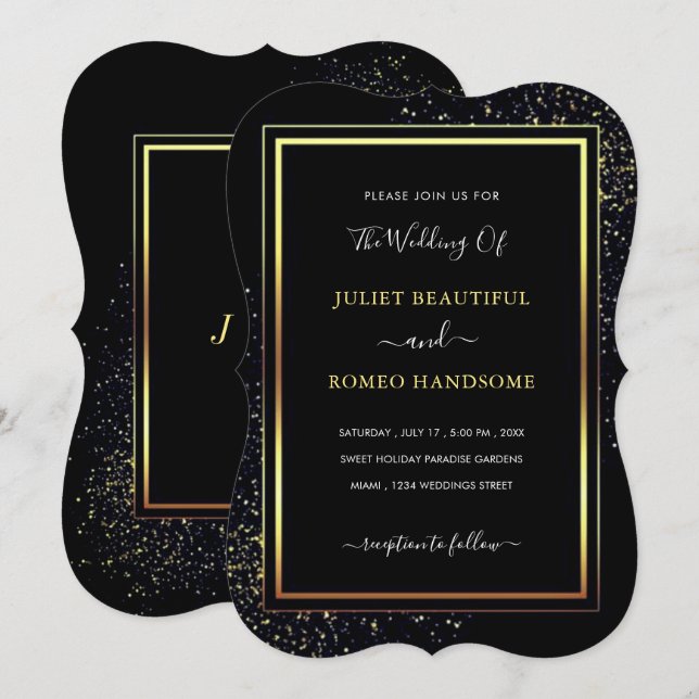 Luxury Gold Wedding Invitation Frame - Black Gold (Front/Back)