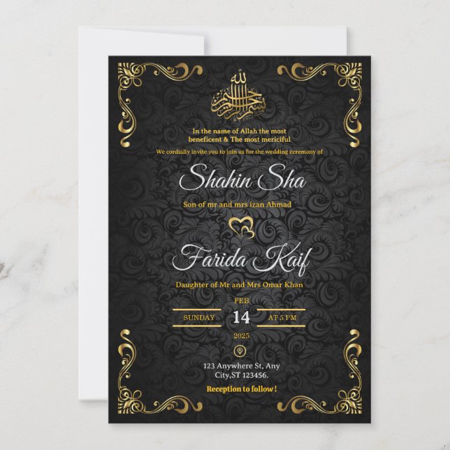 Luxury gold wedding invitation | Islamic wedding (Front)