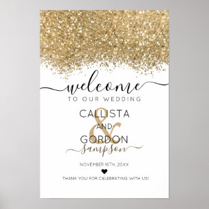 Luxury Gold White Glitter Confetti Wedding Welcome Poster