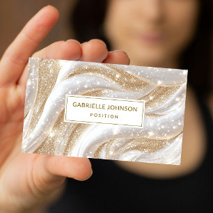 Luxury Gold White Glitter Marble Business Cards