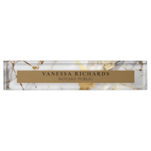 Luxury Gold White Gray Elegant Notary Nameplate