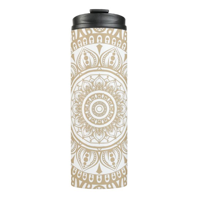 Luxury gold white Mandala reminding of Meditation Thermal Tumbler (Front)