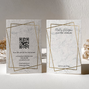 Luxury Gold White Marble QR code Earring Display Business Card