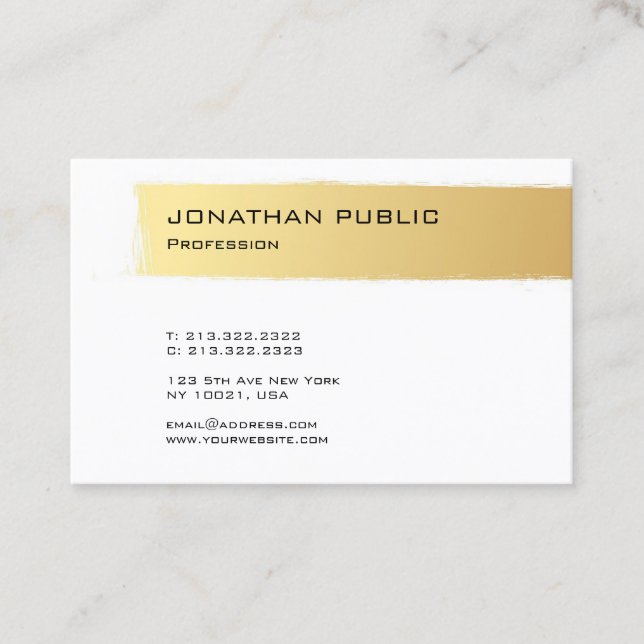 Luxury Gold White Modern Elegant Simple Design Business Card (Front)