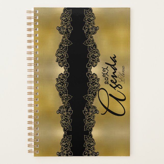 luxury gold with personalized roses planner (Front)