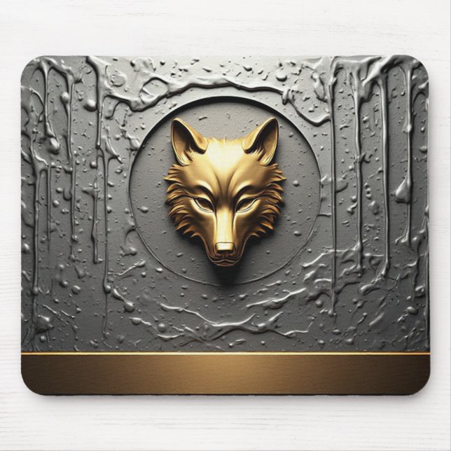 Luxury Gold Wolf Emblem Metal Style 🐺 Mouse Pad (Front)