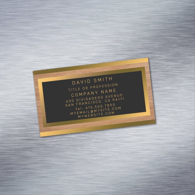 Luxury Gold Wood Modern Magnetic Business Card (In Situ)