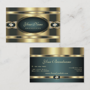 Luxury Golden and Dark Teal with Faux Rhinestones Business Card