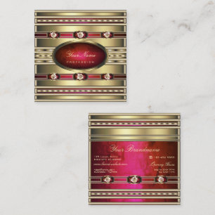 Luxury Golden and Red Pink Gradient Marble Pattern Square Business Card