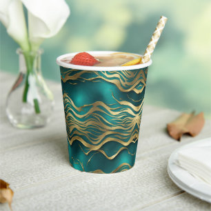 Luxury Golden Beige Swirl Turquoise Teal Blue Paper Cups
