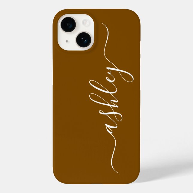 Luxury Golden Brown Phone Case with Custom Name. (Back)