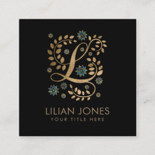 Luxury Golden Calligraphy Monogram with letter L Square Business Card