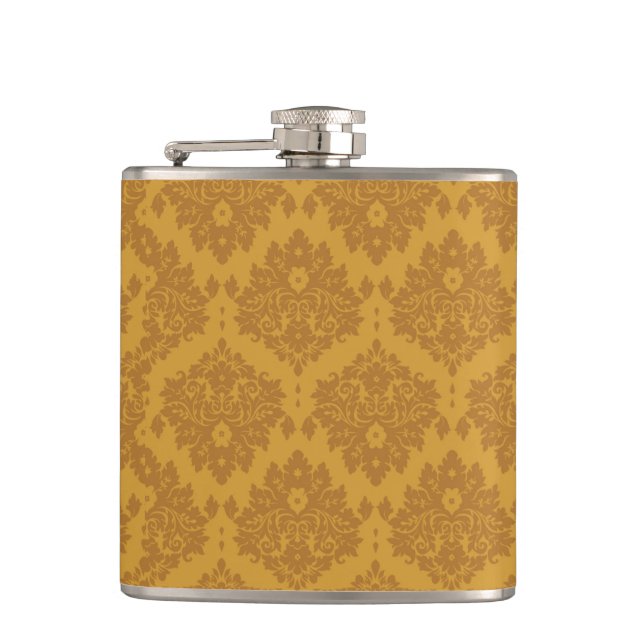 Luxury Golden Damask Hip Flask (Front)