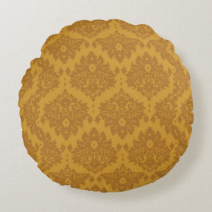 Luxury Golden Damask Round Cushion