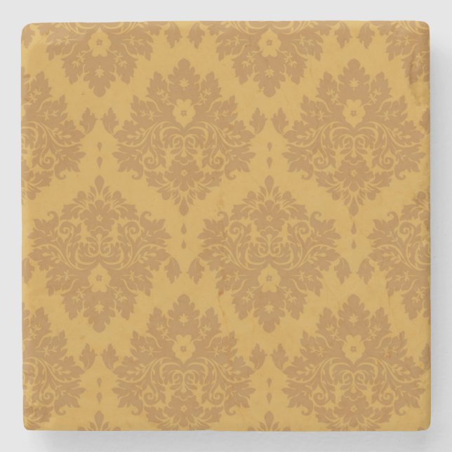 Luxury Golden Damask Stone Coaster (Front)