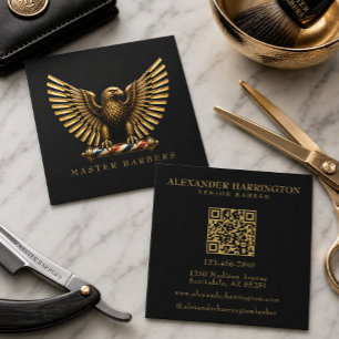 Luxury Golden Eagle Barber Shop Logo Hair Stylist Square Business Card