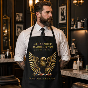 Luxury Golden Eagle Barber Shop Logo Staff Apron