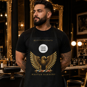 Luxury Golden Eagle Barber Shop Logo Staff Apron