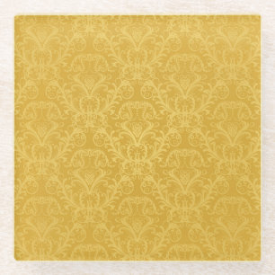 Luxury Golden Floral Wallpaper Glass Coaster