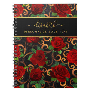 Luxury Golden Flowers Elegant Chic Classy Black Notebook
