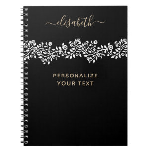    Luxury Golden Flowers Elegant Chic Classy Black Notebook