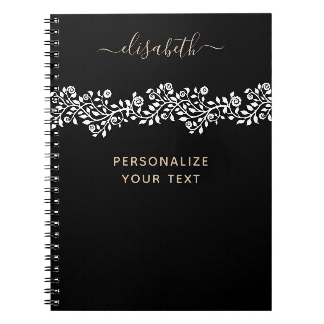    Luxury Golden Flowers Elegant Chic Classy Black Notebook (Front)