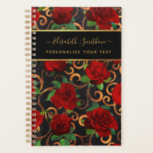 Luxury Golden Flowers Elegant Chic Classy Black Planner