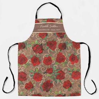 Luxury Golden Flowers Elegant Classy Taupe Custom Apron