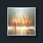 Luxury Golden Forest Abstract - Modern Architectur Canvas Print<br><div class="desc">A breathtaking surreal abstract featuring a majestic forest of golden, architectural trees with intricate, needle-like foliage. Elegant golden arches rise amidst a soft, ethereal mist, with radiant sunlight reflecting off a serene, mirror-like surface. This piece creates a sense of peaceful opulence and modern fantasy. Ideal for high-end hotel lobbies, sophisticated...</div>