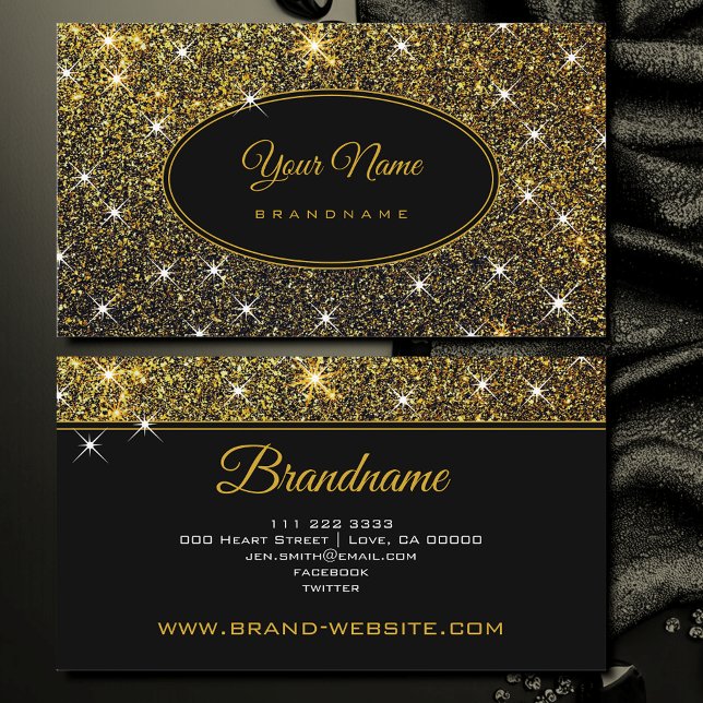Luxury Golden Glitter Glam Luminous Stars Elegant Business Card (Creator Uploaded)