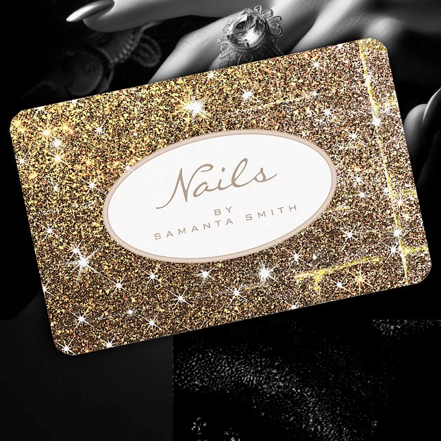 Luxury Golden Glitter Luminous Stars Elegant Nails Business Card (Creator Uploaded)