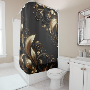 Luxury Golden Grey Shiny Floral Modern Stylish Shower Curtain