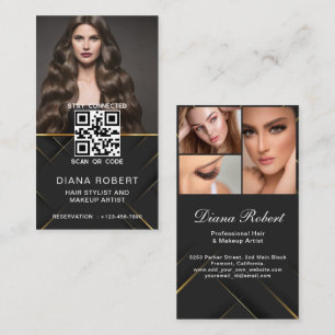 Luxury Golden hair stylist Makeup Artist Salon qr Business Card