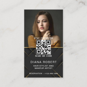 Luxury Golden hair stylist Makeup Artist Salon qr Business Card