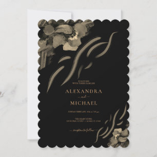 Luxury Golden Iris Flowers Black Wedding Invitation