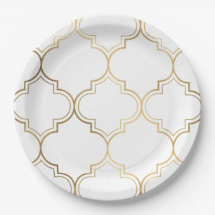 Luxury Golden Islamic Geometric Pattern Motifs Paper Plate