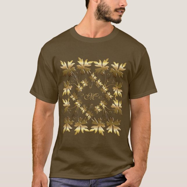 luxury golden leaves, Golden, Gold Luxury, T-Shirt (Front)