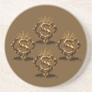 Luxury Golden Letter S Crown Diamond Monogram Coaster