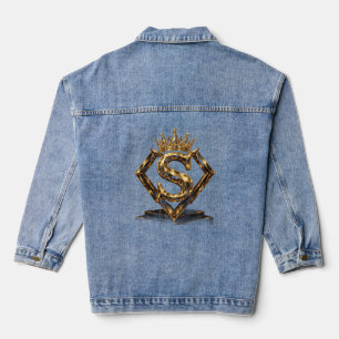 Luxury Golden Letter S Crown Diamond Monogram Denim Jacket