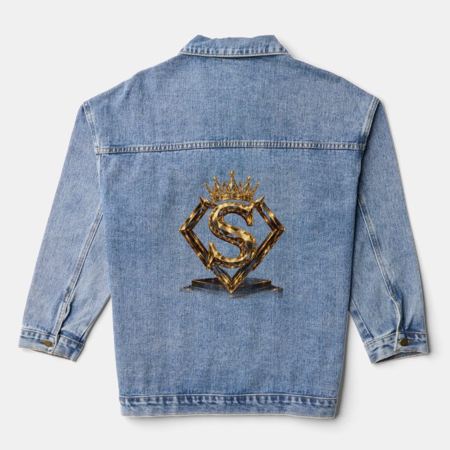 Luxury Golden Letter S Crown Diamond Monogram Denim Jacket (Back)