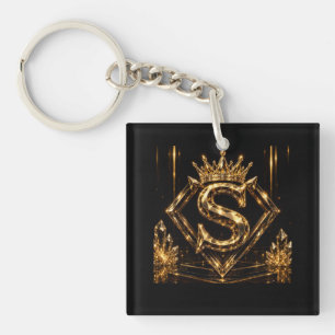 Luxury Golden Letter S Crown Diamond Monogram Key Ring