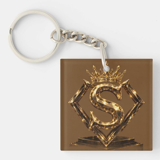 Luxury Golden Letter S Crown Diamond Monogram Key Ring (Front)