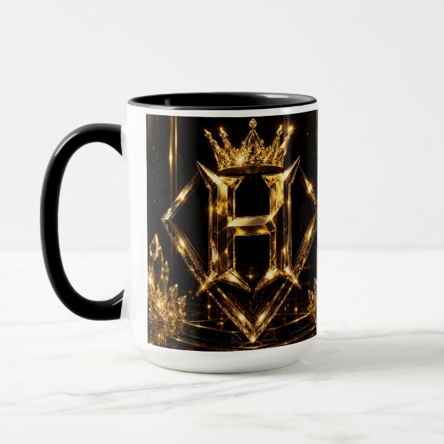 Luxury Golden Letter S Crown Diamond Monogram Mug (Left)