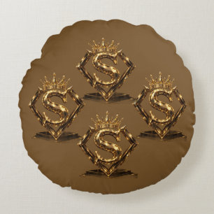 Luxury Golden Letter S Crown Diamond Monogram Round Cushion