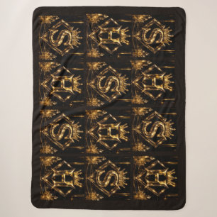 Luxury Golden Letter S Crown Diamond Monogram Sherpa Blanket