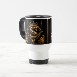 Luxury Golden Letter S Crown Diamond Monogram Travel Mug