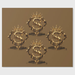 Luxury Golden Letter S Crown Diamond Monogram Wrapping Paper